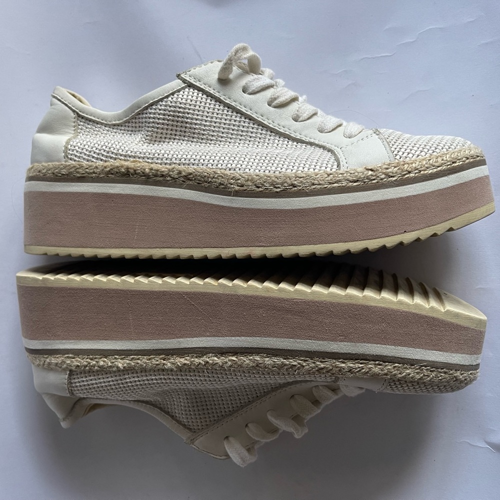 Stylish Cream Platform Dolce Vita Sneakers size 8 white mesh rattan neutral